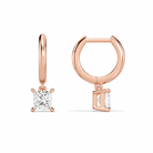 Cerelia Princess Solitaire Drop Huggie Hoop Diamond Earrings in 14K Rose Gold second product view