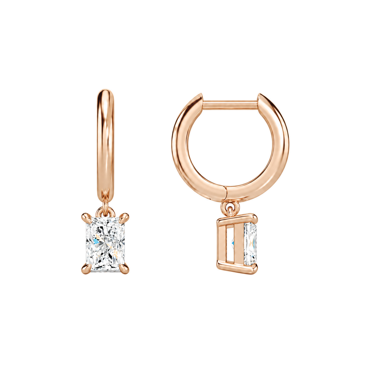Cerelia Radiant Solitaire Drop Huggie Hoop Lab-Grown Diamond Earrings in 14K Rose Gold, alternate product view
