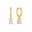 Cerelia Radiant Solitaire Drop Huggie Hoop Lab-Grown Diamond Earrings in 14K Yellow Gold, front view