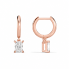 Cerelia Radiant Solitaire Drop Huggie Hoop Diamond Earrings in 14K Rose Gold second product view