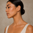 Cerelia Radiant Solitaire Drop Huggie Hoop Lab-Grown Diamond Earrings in 18K Yellow Gold, worn on ear
