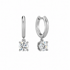 Cerelia Round Solitaire Drop Huggie Hoop Lab-Grown Diamond Earrings in 14K White Gold, front view