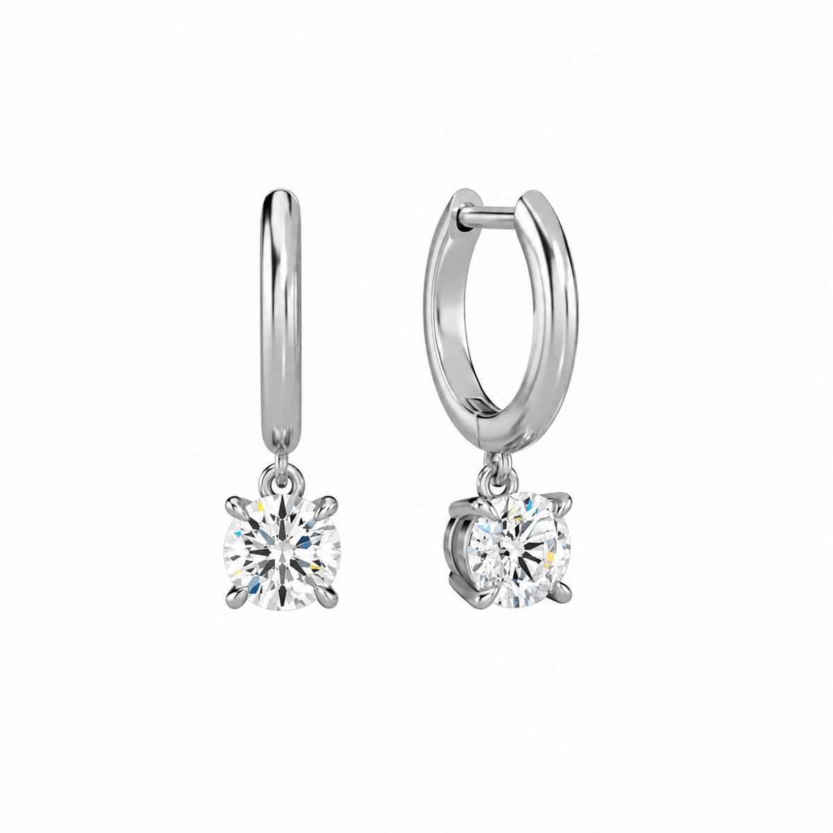 Cerelia Round Solitaire Drop Huggie Hoop Lab-Grown Diamond Earrings in Platinum, front view