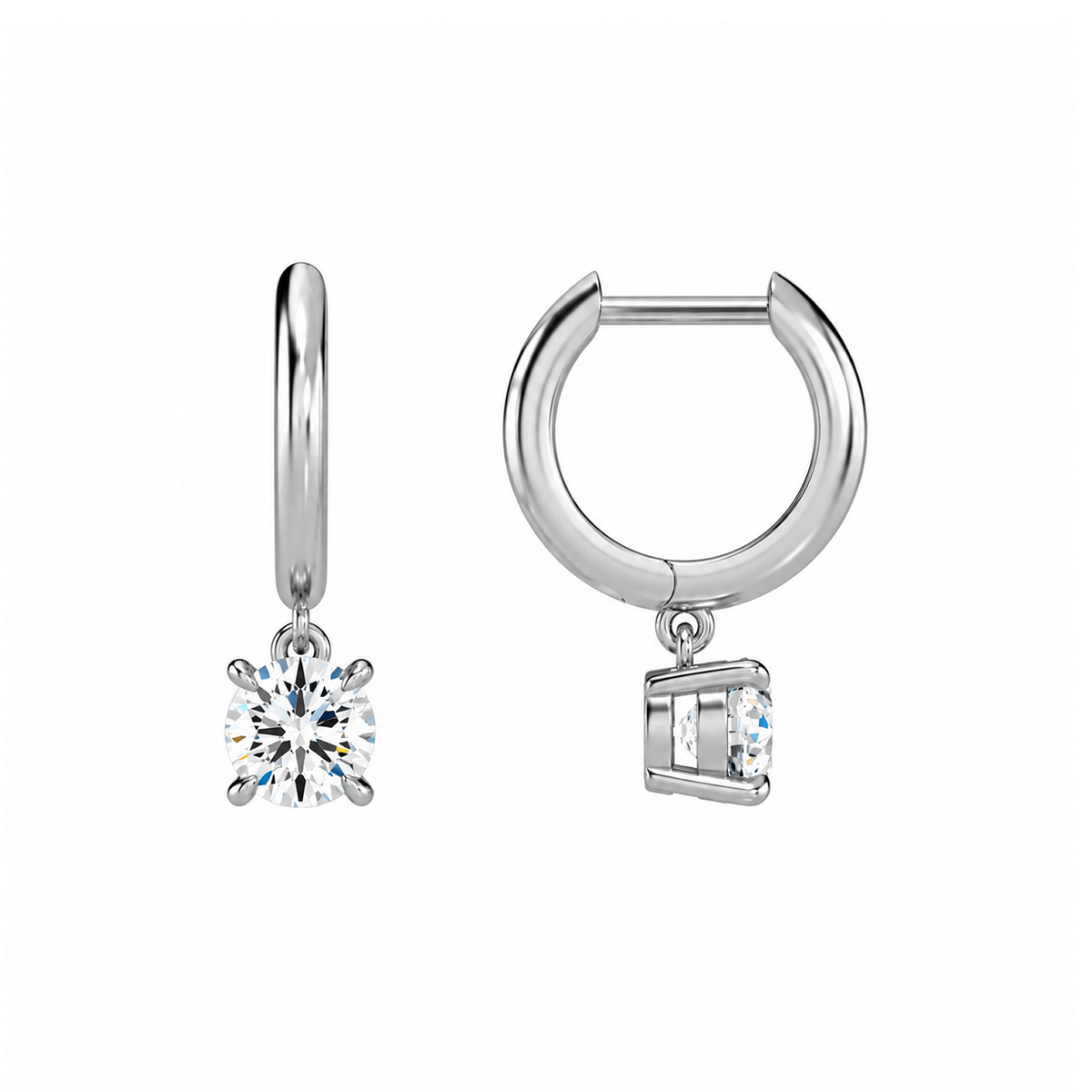 Cerelia Round Solitaire Drop Huggie Hoop Lab-Grown Diamond Earrings in Platinum, alternate product view
