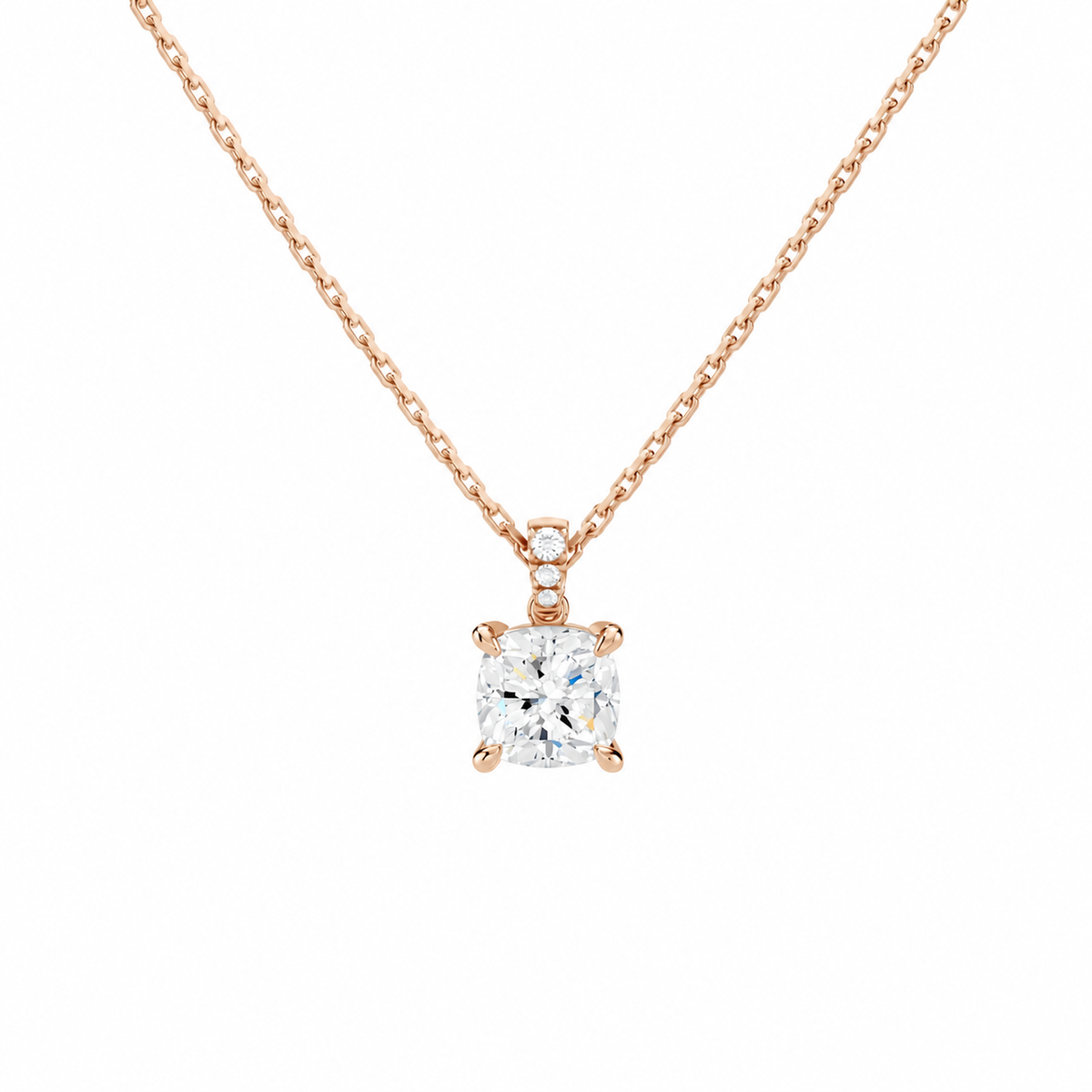 Maeva Cushion Accented Bail Lab-Grown Diamond Pendant Necklace in 14K Rose Gold, front view