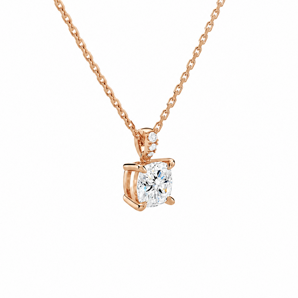 Maeva Cushion Accented Bail Lab-Grown Diamond Pendant Necklace in 14K Rose Gold, alternate product view