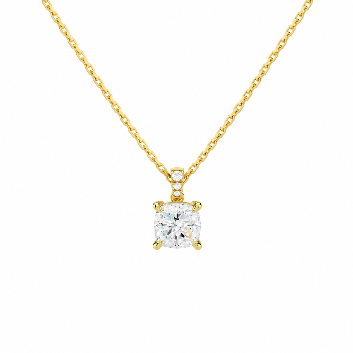 Maeva Cushion Accented Bail Lab-Grown Diamond Pendant Necklace in 14K Yellow Gold, front view