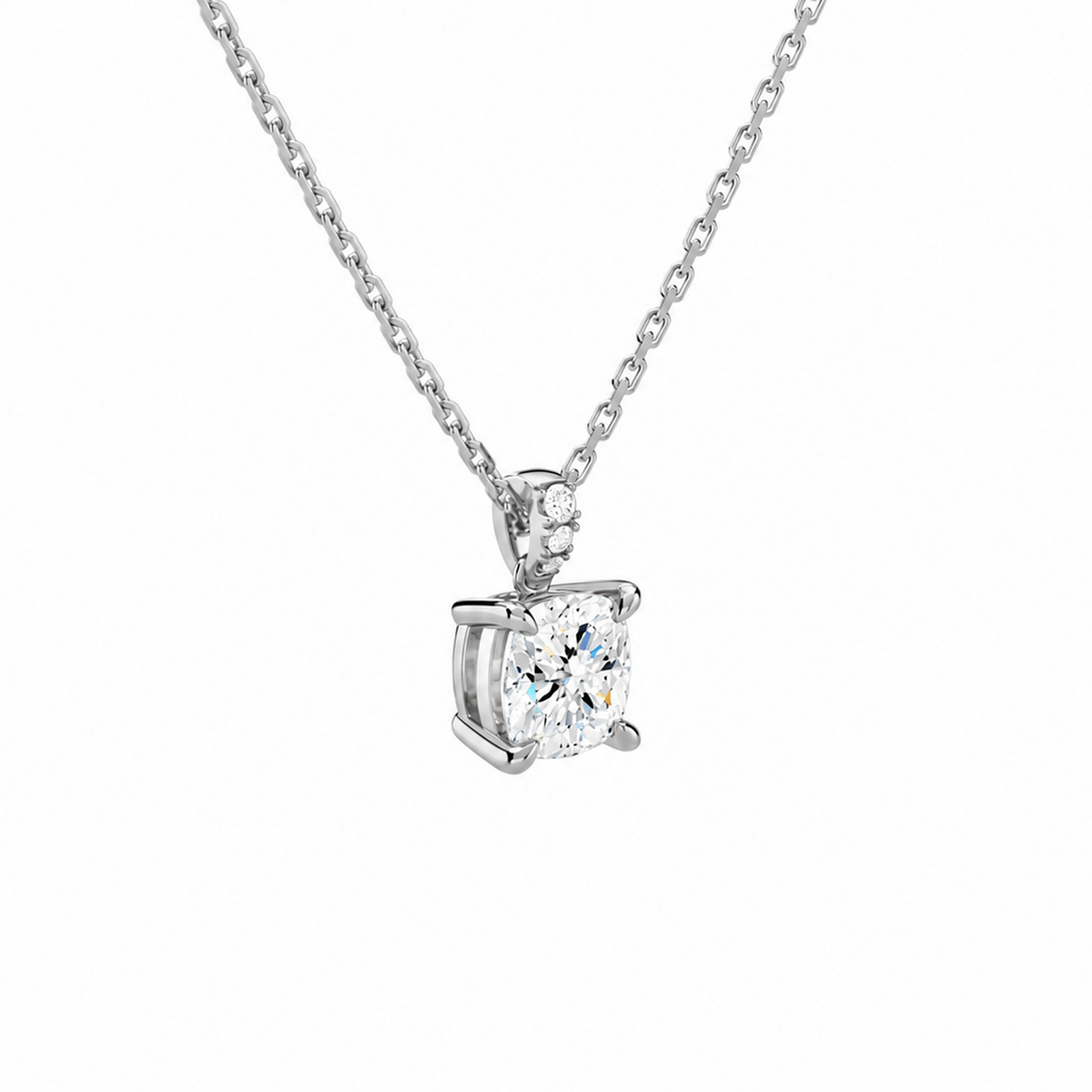 Maeva Cushion Accented Bail Lab-Grown Diamond Pendant Necklace in 18K White Gold, alternate product view
