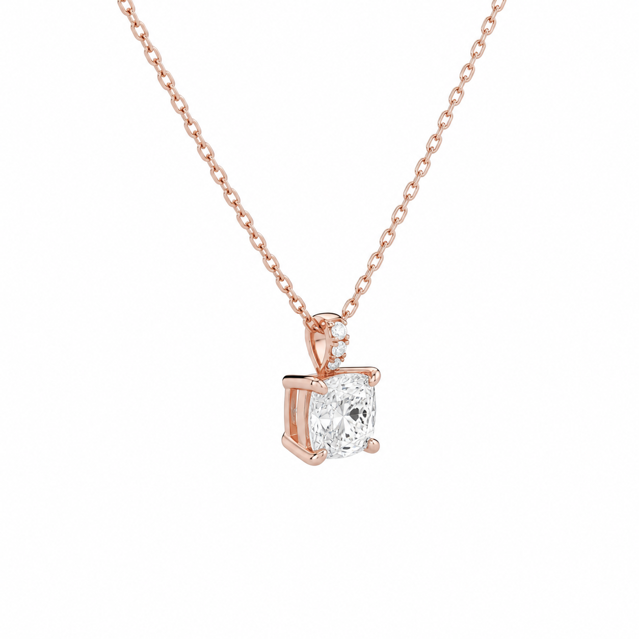 Maeva Cushion Accented Bail Diamond Pendant Necklace in 14K Rose Gold second product view