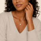 Maeva Cushion Accented Bail Lab-Grown Diamond Pendant Necklace in 14K White Gold, worn on neck