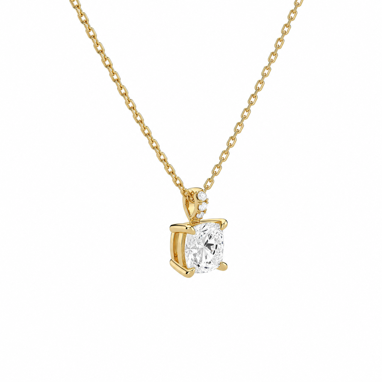 Maeva Cushion Accented Bail Diamond Pendant Necklace in 14K Yellow Gold second product view