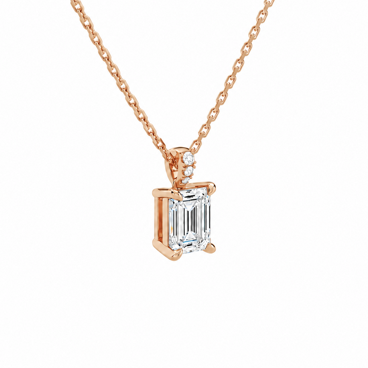 Maeva Emerald Accented Bail Lab-Grown Diamond Pendant Necklace in 14K Rose Gold, alternate product view