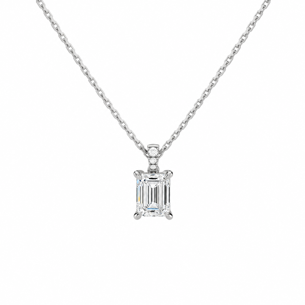 Maeva Emerald Accented Bail Lab-Grown Diamond Pendant Necklace in 14K White Gold, front view