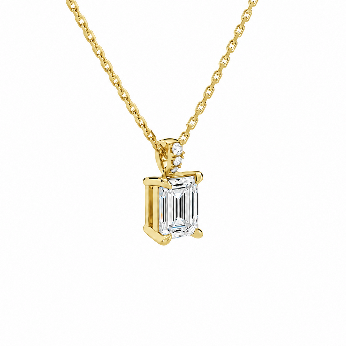 Maeva Emerald Accented Bail Lab-Grown Diamond Pendant Necklace in 14K Yellow Gold, alternate product view