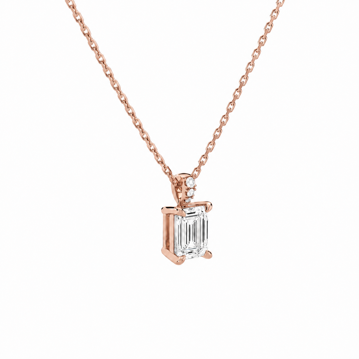 Maeva Emerald Accented Bail Diamond Pendant Necklace in 14K Rose Gold second product view