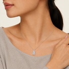 Maeva Emerald Accented Bail Lab-Grown Diamond Pendant Necklace in 14K White Gold, worn on neck