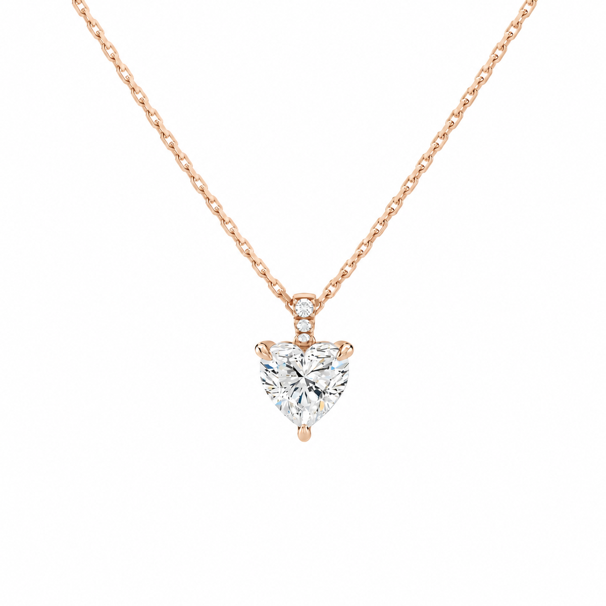 Maeva Heart Accented Bail Lab-Grown Diamond Pendant Necklace in 14K Rose Gold, front view