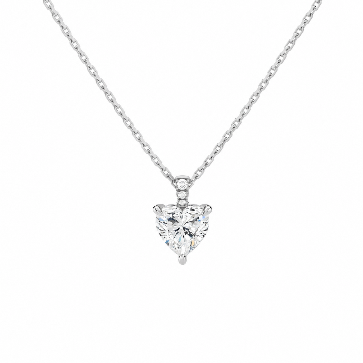 Maeva Heart Accented Bail Lab-Grown Diamond Pendant Necklace in 18K White Gold, front view