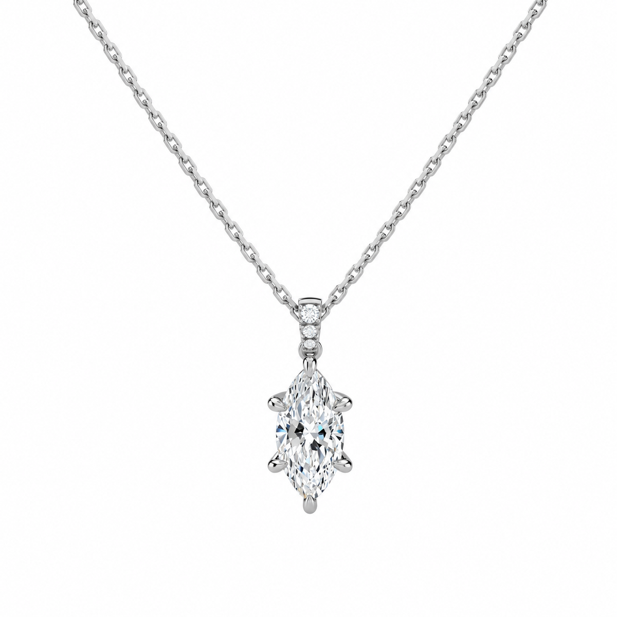 Maeva Marquise Accented Bail Lab-Grown Diamond Pendant Necklace in 14K White Gold, front view