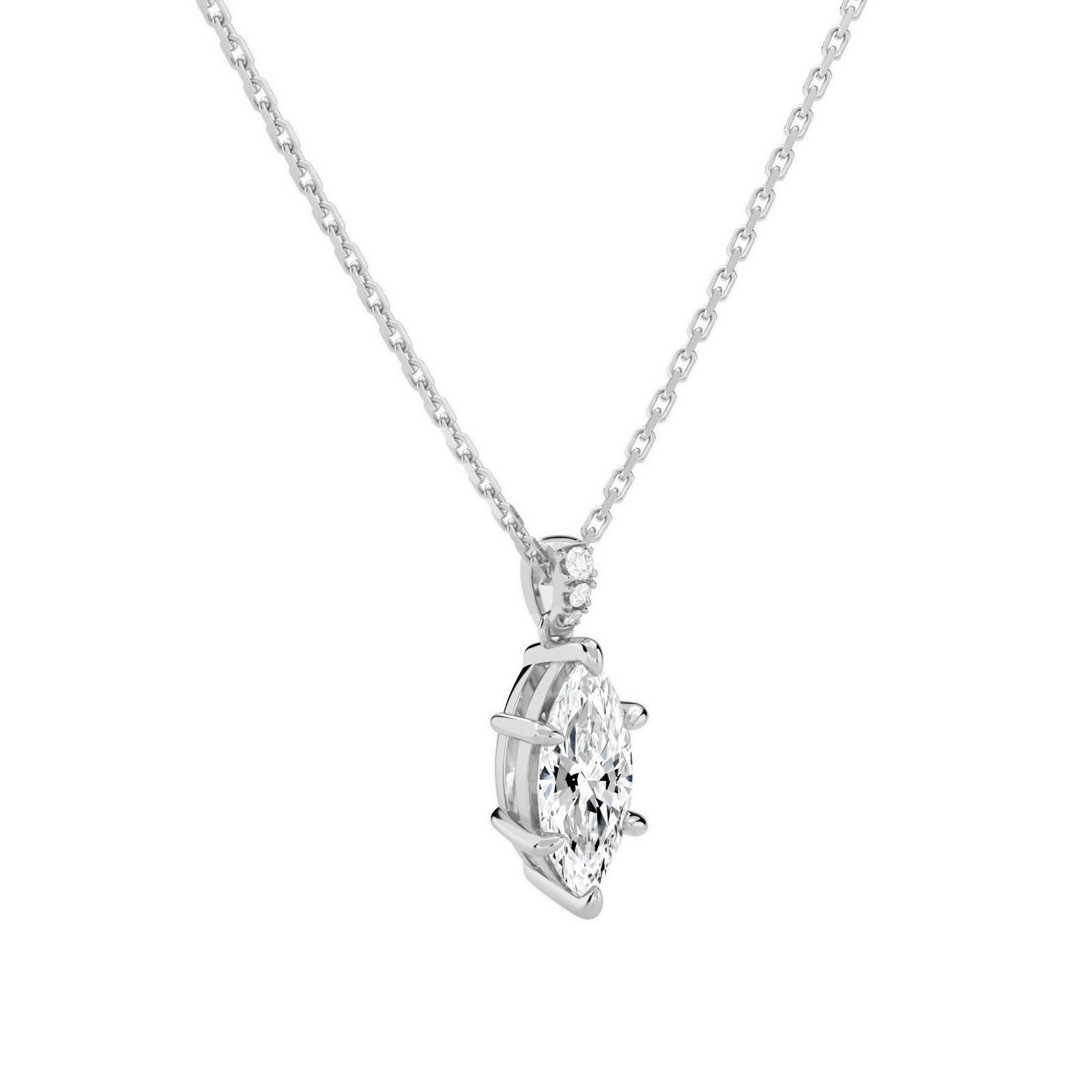 Maeva Marquise Accented Bail Diamond Pendant Necklace in 18K White Gold second product view