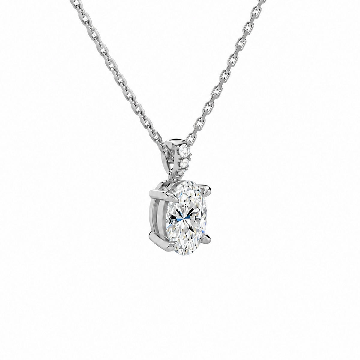 Maeva Oval Accented Bail Lab-Grown Diamond Pendant Necklace in 14K White Gold, alternate product view