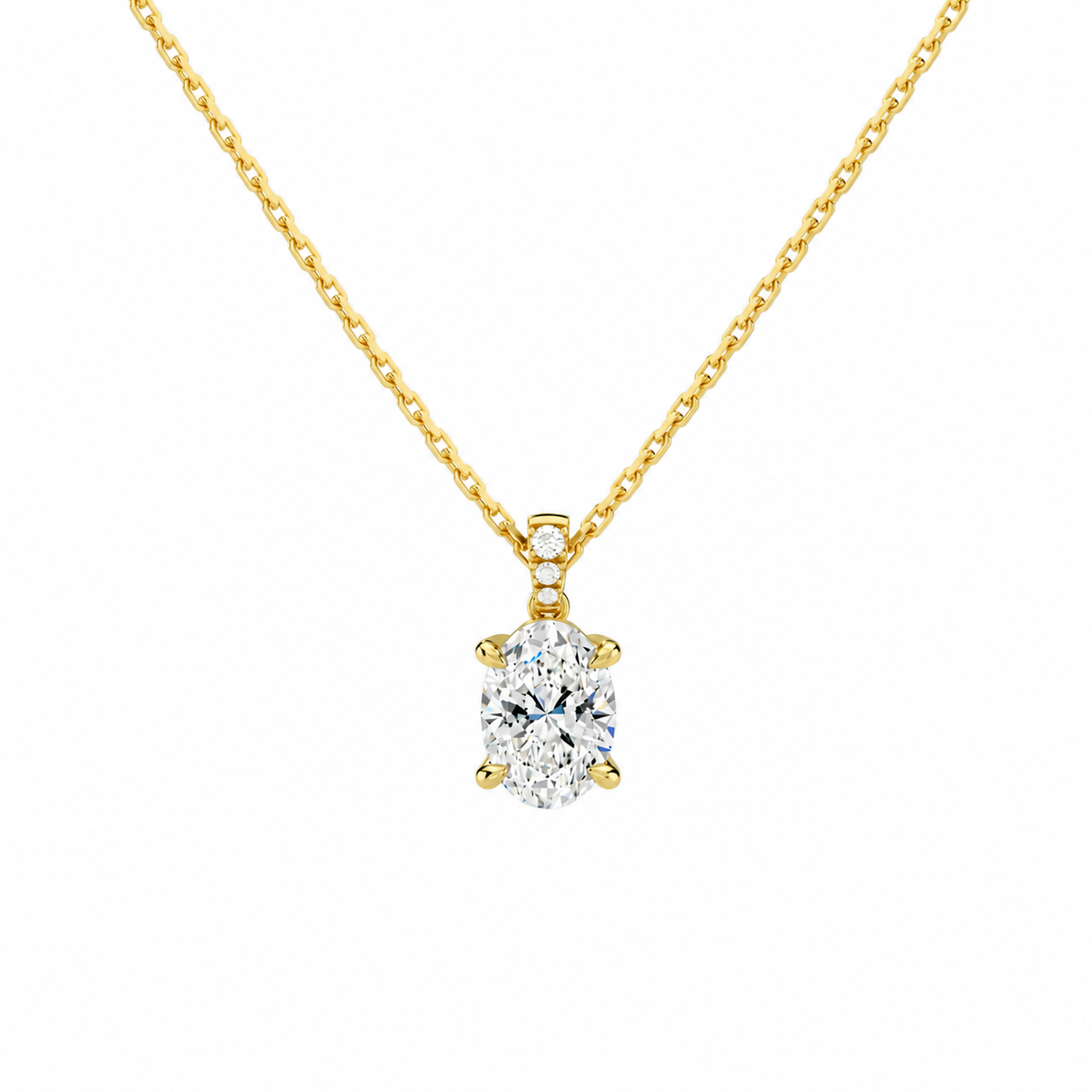 Maeva Oval Accented Bail Lab-Grown Diamond Pendant Necklace in 18K Yellow Gold, front view