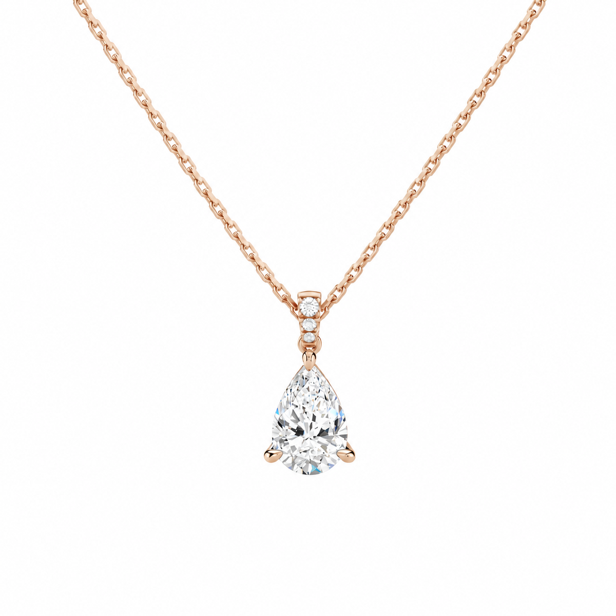 Maeva Pear Accented Bail Lab-Grown Diamond Pendant Necklace in 14K Rose Gold, front view