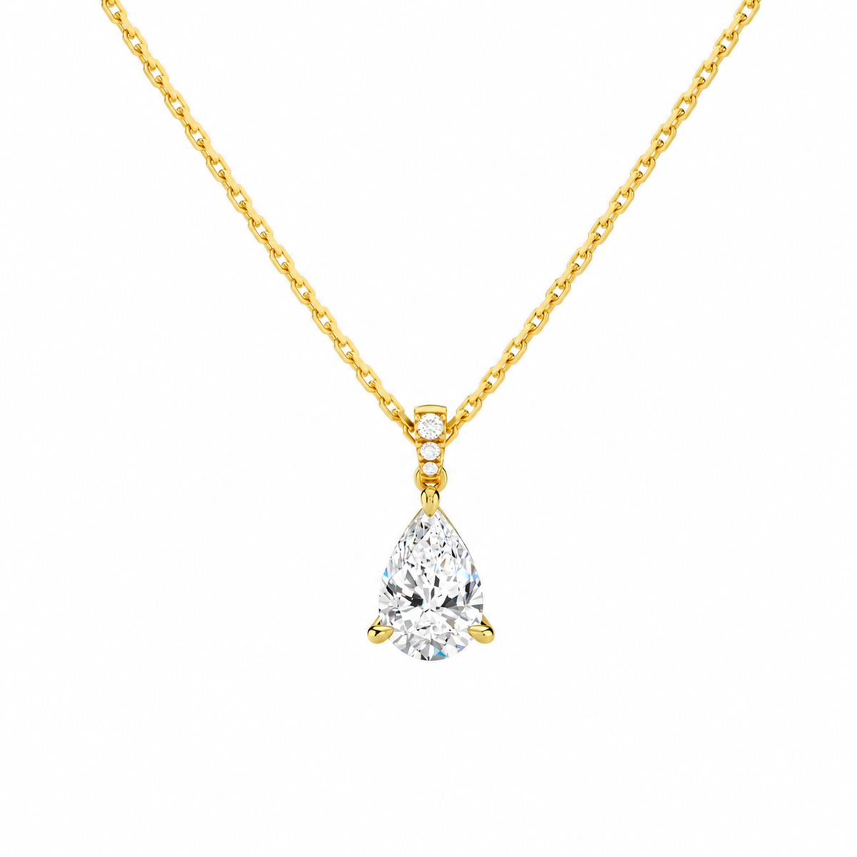 Maeva Pear Accented Bail Lab-Grown Diamond Pendant Necklace in 14K Yellow Gold, front view
