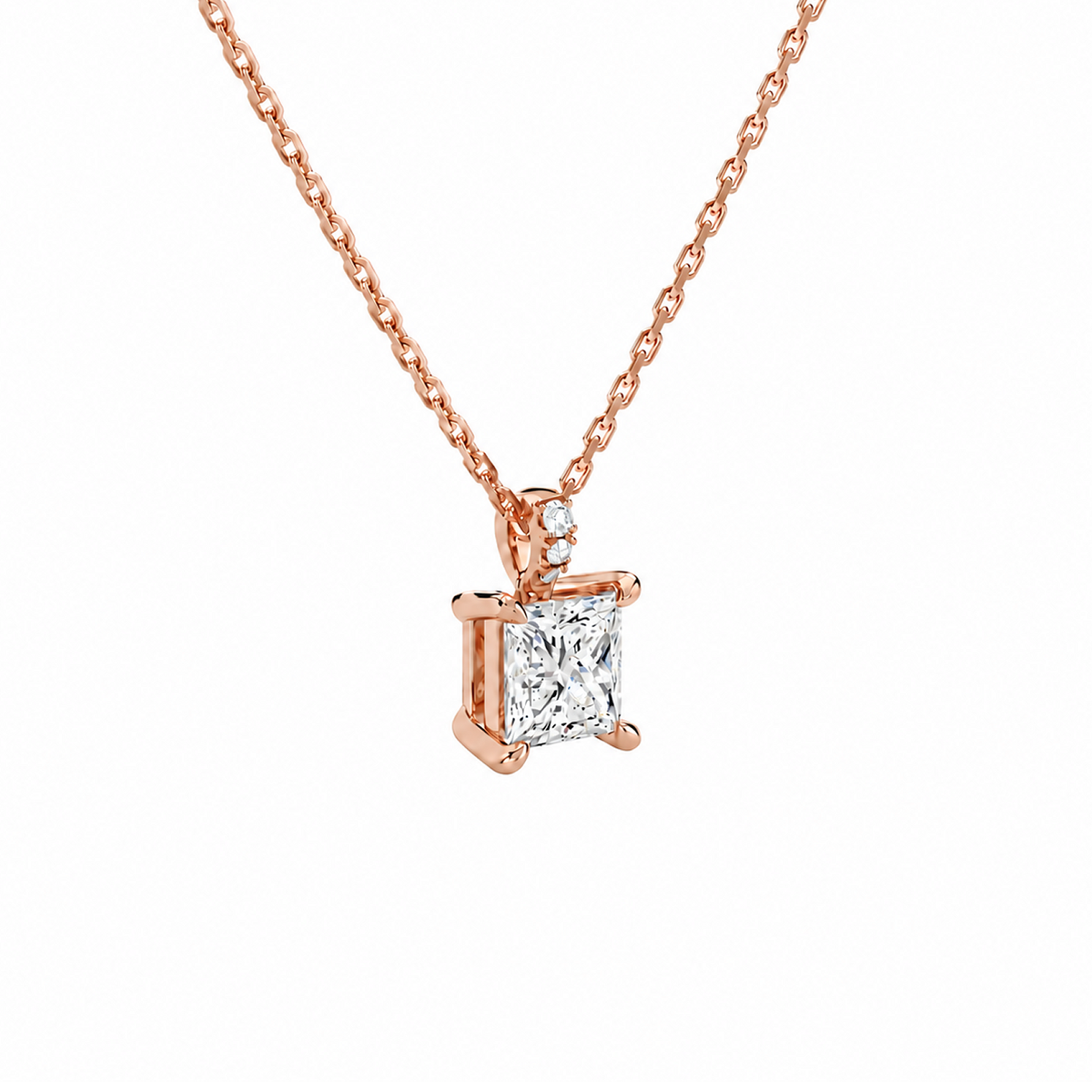 Maeva Princess Accented Bail Lab-Grown Diamond Pendant Necklace in 14K Rose Gold, alternate product view