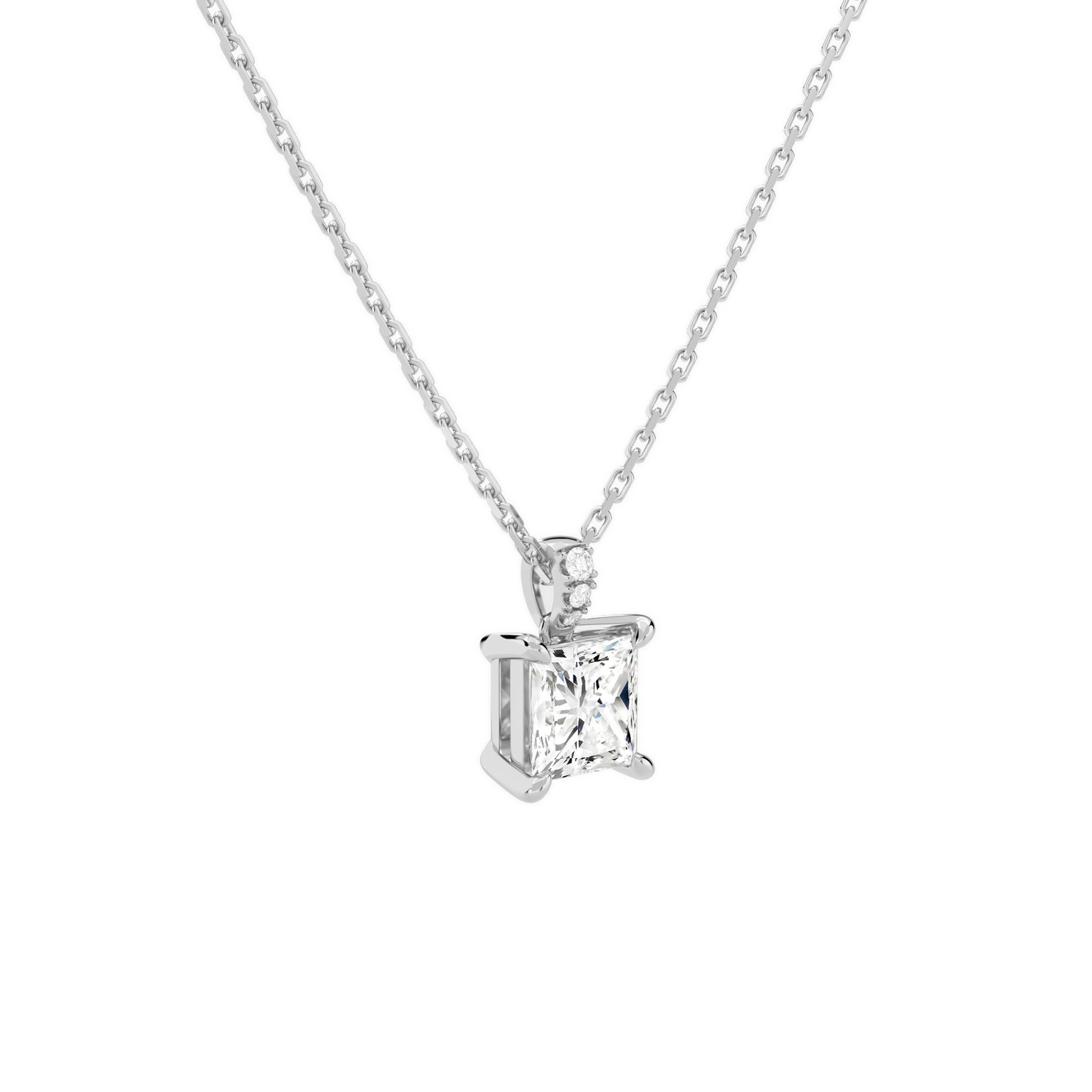 Maeva Princess Accented Bail Diamond Pendant Necklace in 18K White Gold second product view