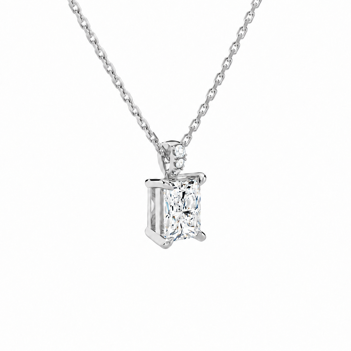 Maeva Radiant Accented Bail Lab-Grown Diamond Pendant Necklace in 14K White Gold, alternate product view