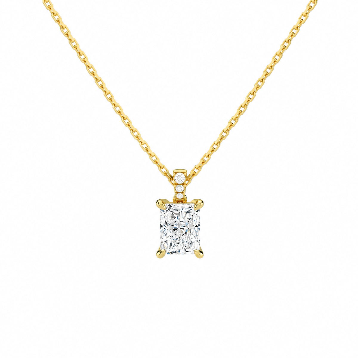 Maeva Radiant Accented Bail Lab-Grown Diamond Pendant Necklace in 18K Yellow Gold, front view