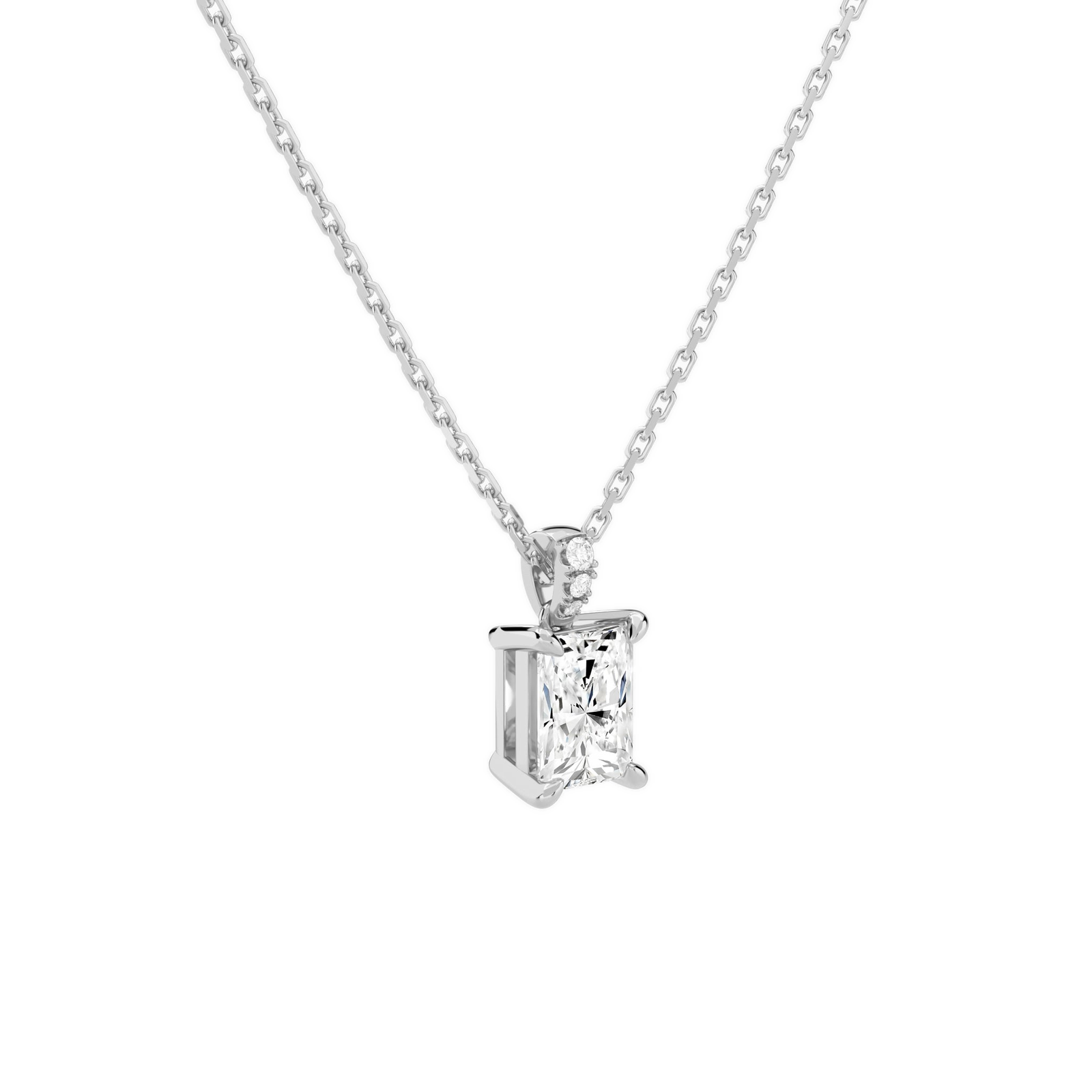 Maeva Radiant Accented Bail Diamond Pendant Necklace in 14K White Gold second product view