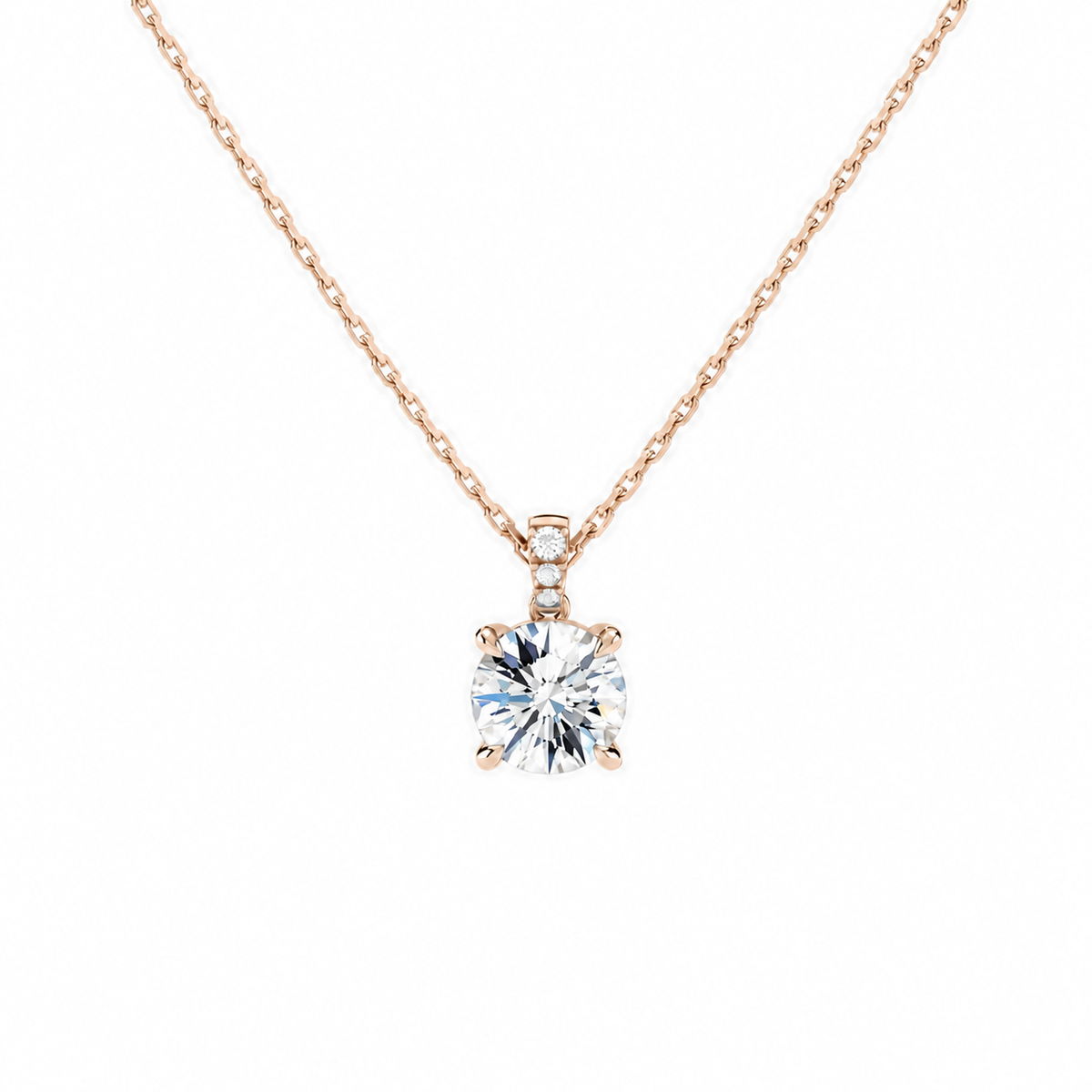 Maeva Round Accented Bail Lab-Grown Diamond Pendant Necklace in 14K Rose Gold, front view
