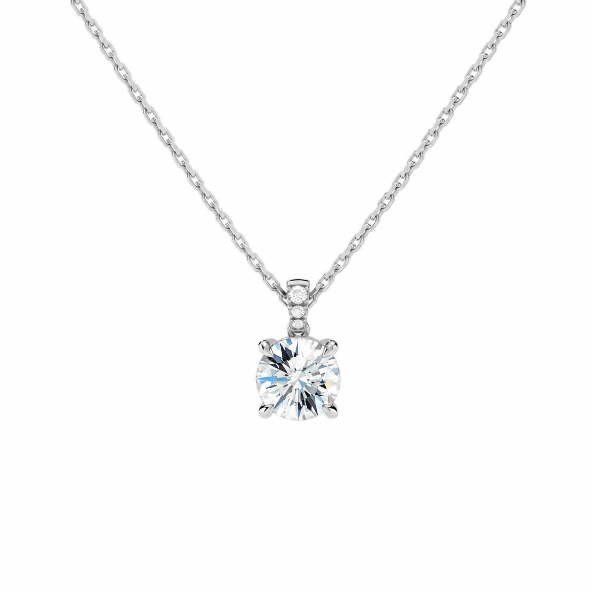 Maeva Round Accented Bail Lab-Grown Diamond Pendant Necklace in 14K White Gold, front view