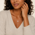 Maeva Round Accented Bail Lab-Grown Diamond Pendant Necklace in 14K Rose Gold, worn on neck
