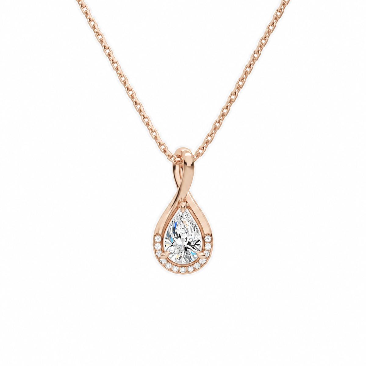 Nelle Pear Accented Twist Lab-Grown Diamond Pendant Necklace in 14K Rose Gold, front view