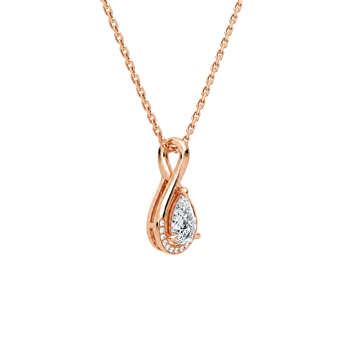 Nelle Pear Accented Twist Lab-Grown Diamond Pendant Necklace in 14K Rose Gold, alternate product view