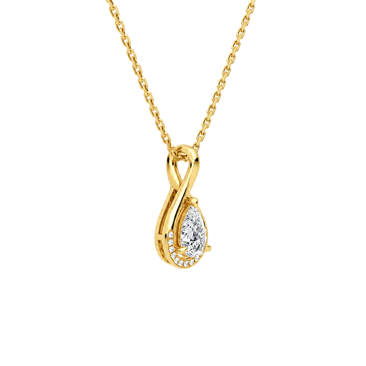 Nelle Pear Accented Twist Lab-Grown Diamond Pendant Necklace in 14K Yellow Gold, alternate product view