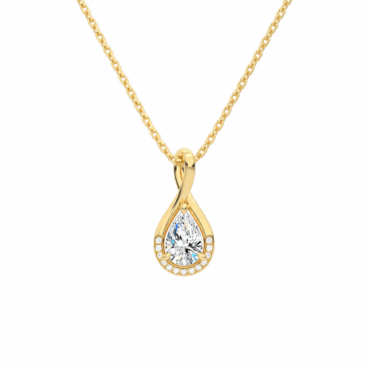 Nelle Pear Accented Twist Lab-Grown Diamond Pendant Necklace in 18K Yellow Gold, front view