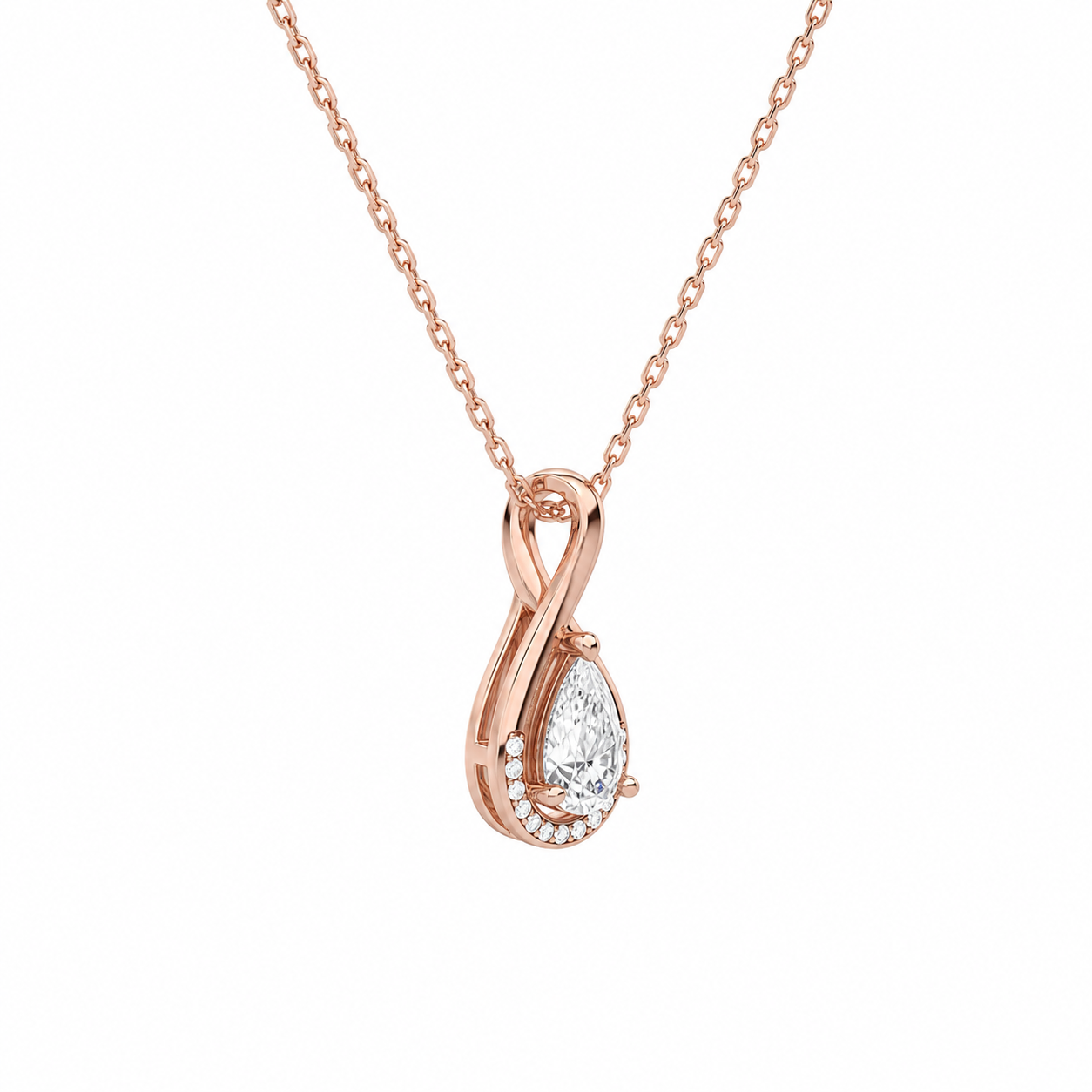 Nelle Pear Accented Twist Diamond Pendant Necklace in 14K Rose Gold second product view