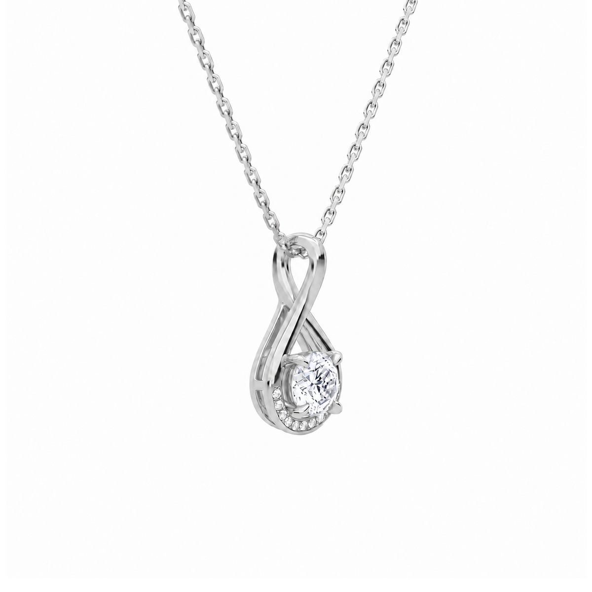 Nelle Round Accented Twist Lab-Grown Diamond Pendant Necklace in 18K White Gold, alternate product view