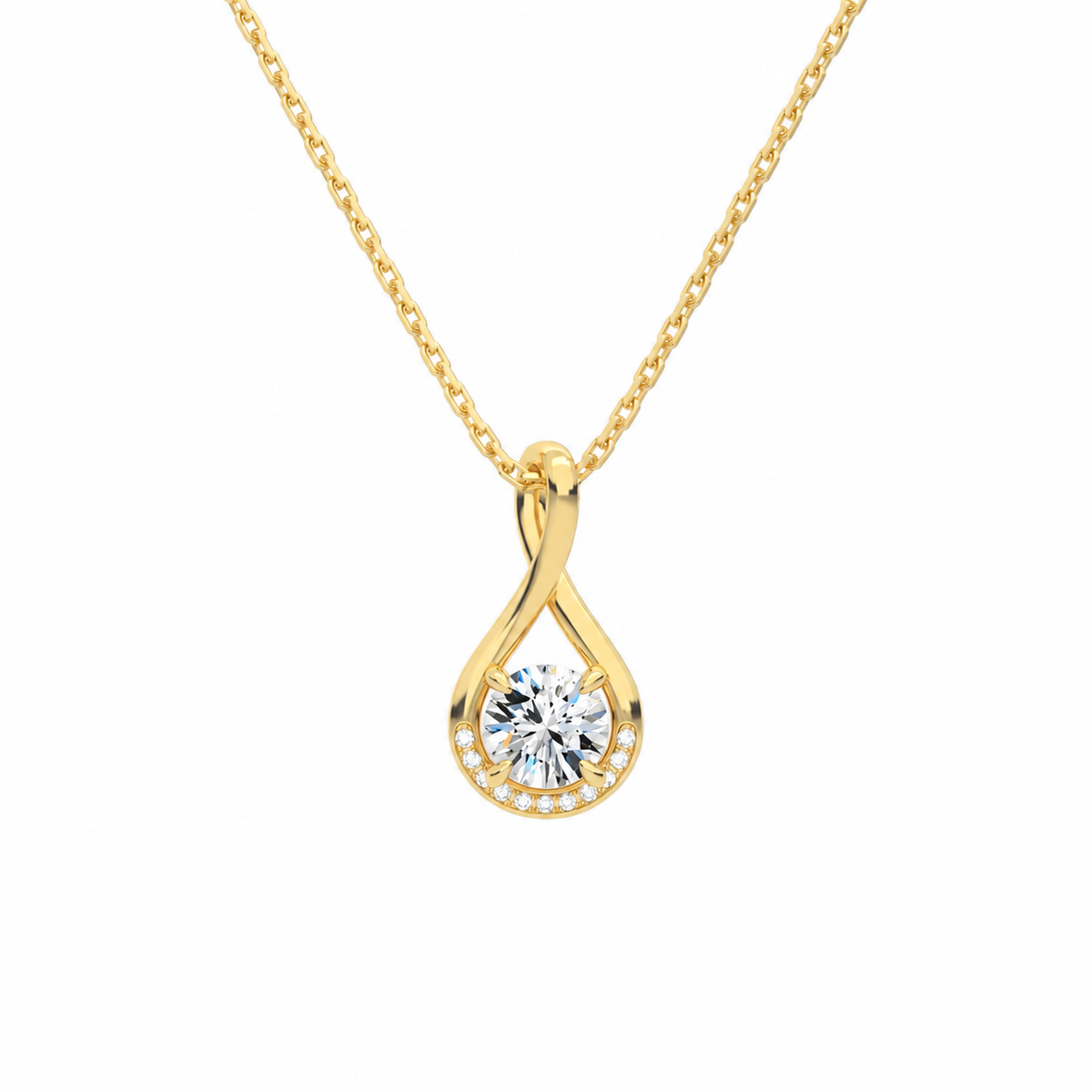 Nelle Round Accented Twist Lab-Grown Diamond Pendant Necklace in 18K Yellow Gold, front view