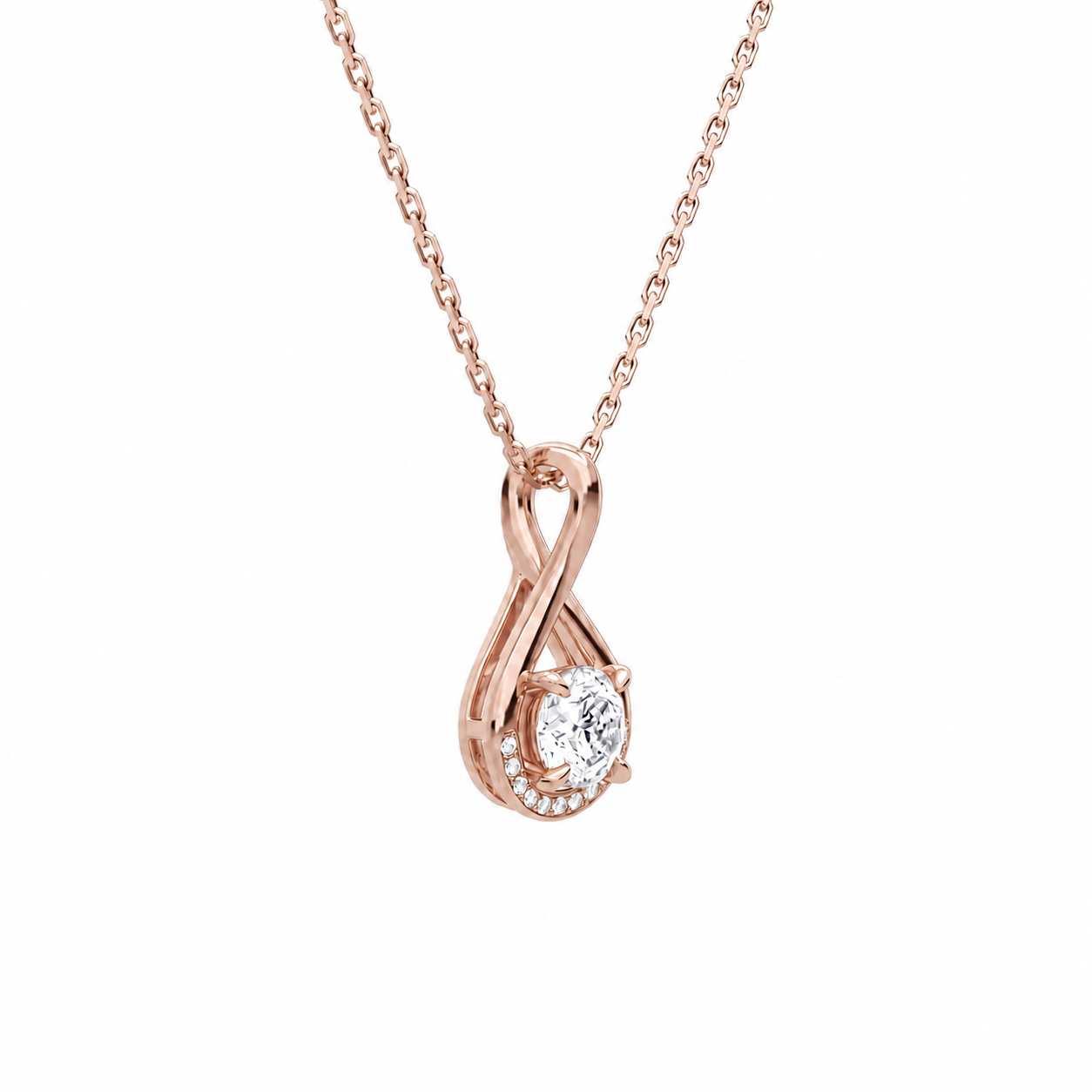 Nelle Round Accented Twist Diamond Pendant Necklace in 14K Rose Gold second product view