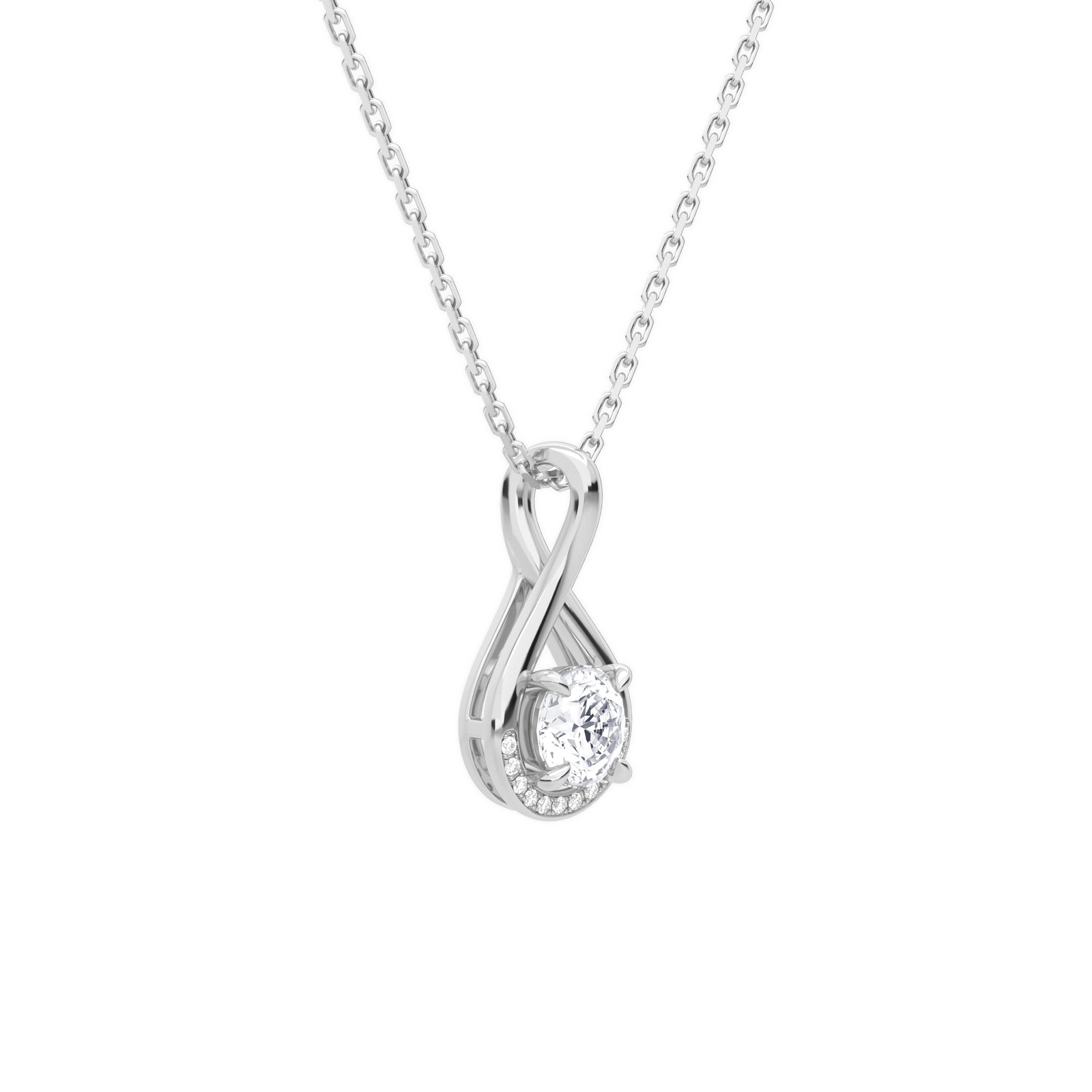 Nelle Round Accented Twist Diamond Pendant Necklace in 18K White Gold second product view