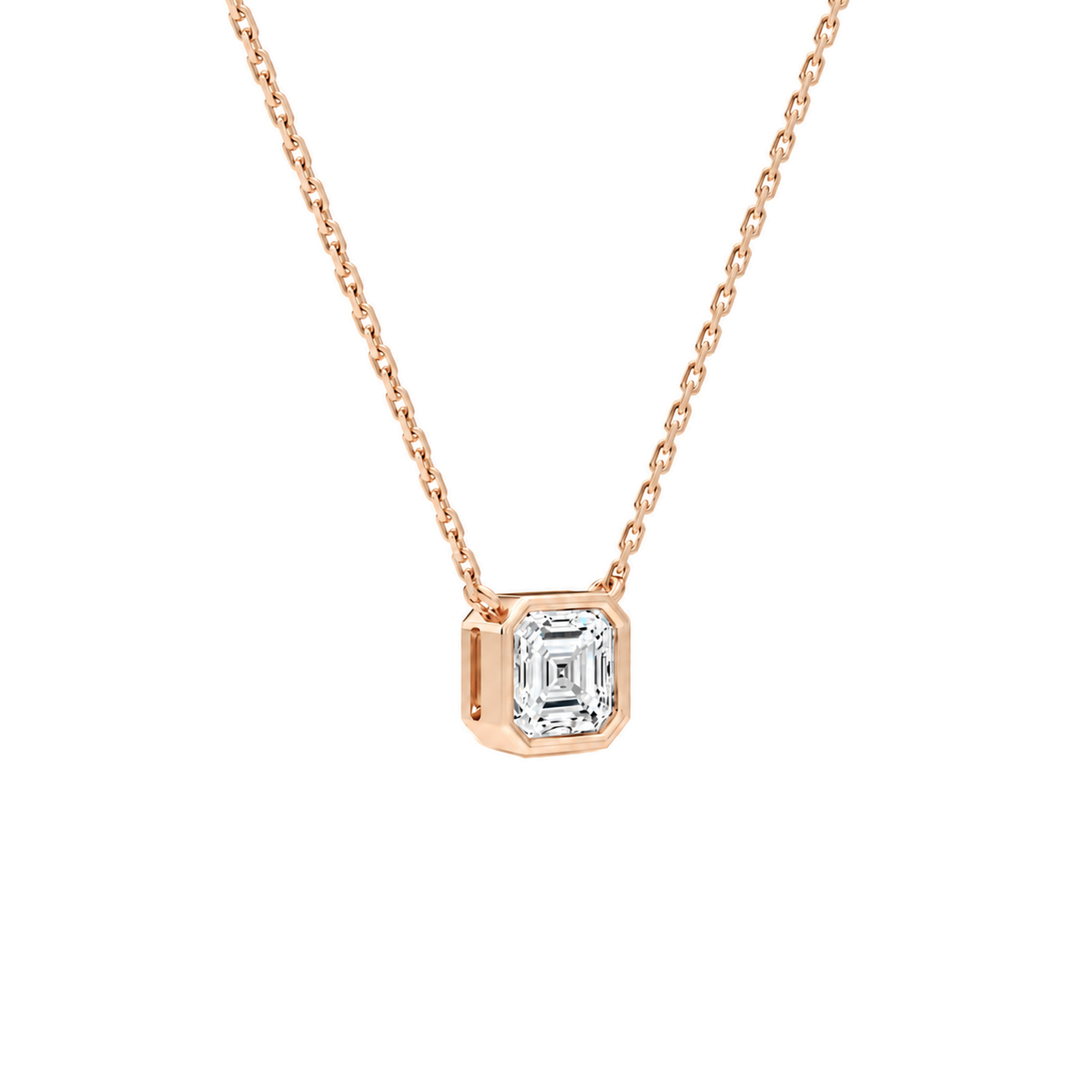 Sienna Asscher Bezel Solitaire Lab-Grown Diamond Necklace in 14K Rose Gold, alternate product view