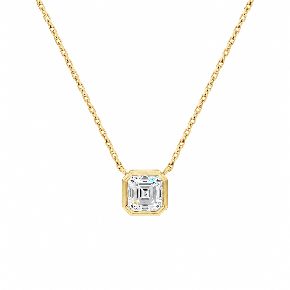 Sienna Asscher Bezel Solitaire Lab-Grown Diamond Necklace in 14K Yellow Gold, front view