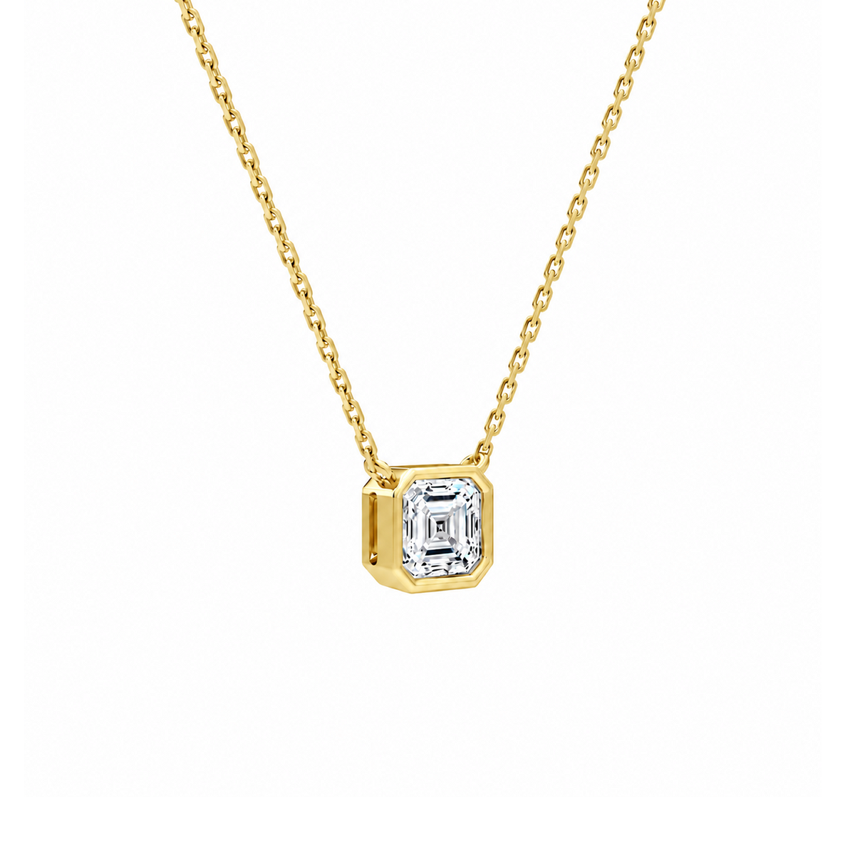 Sienna Asscher Bezel Solitaire Lab-Grown Diamond Necklace in 14K Yellow Gold, alternate product view