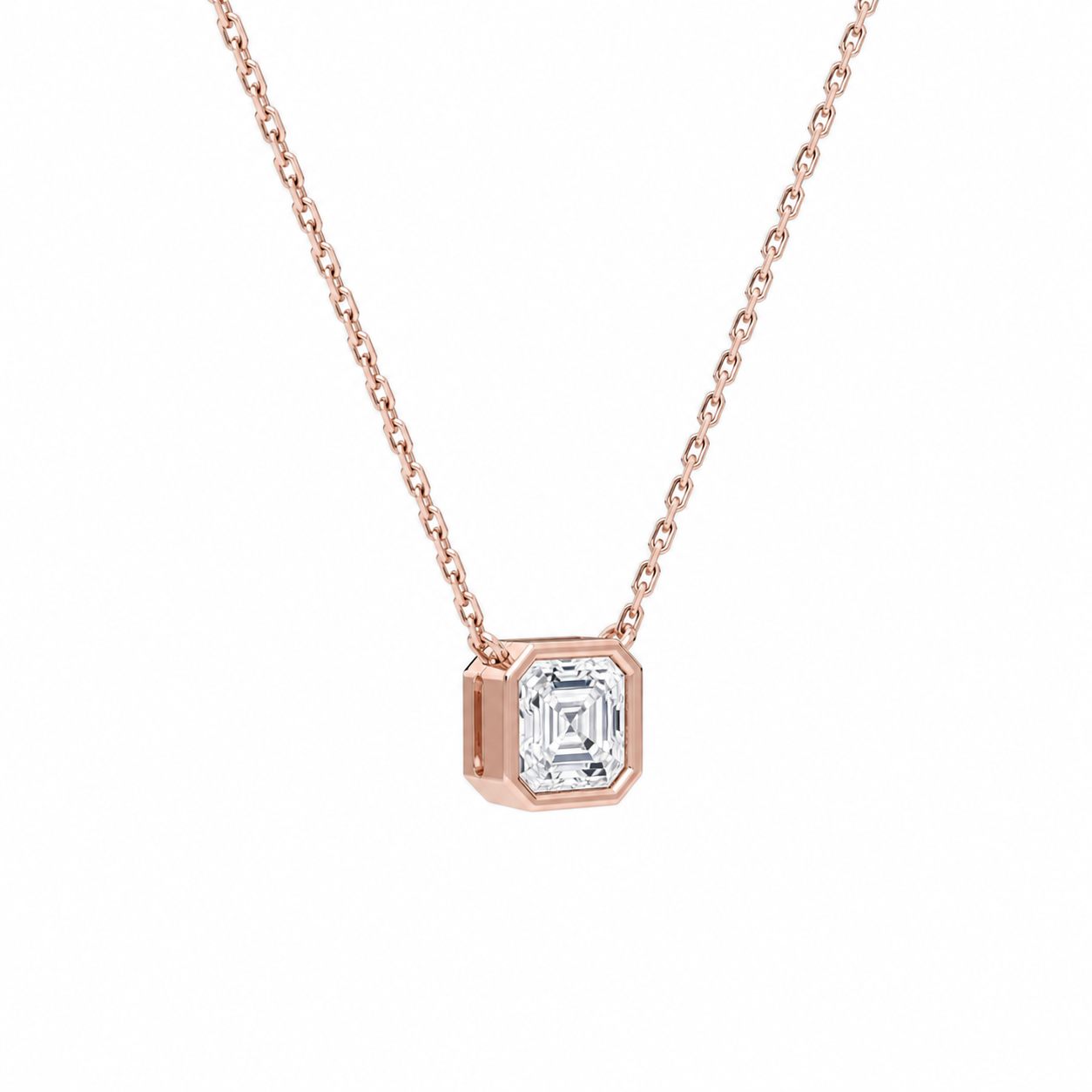 Sienna Asscher Bezel Solitaire Diamond Necklace in 14K Rose Gold second product view