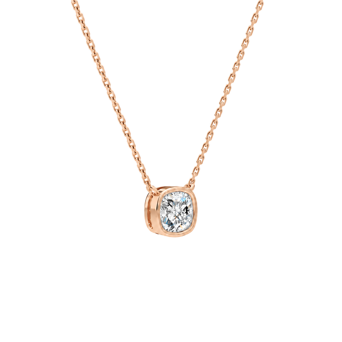 Sienna Cushion Bezel Solitaire Lab-Grown Diamond Necklace in 14K Rose Gold, alternate product view